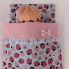 ソランちゃんメルちゃんままごとお布団セットいちご水色レースビンク