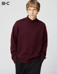UNIQLO バーガンディ ワイン タートルネック モックネック ニット M