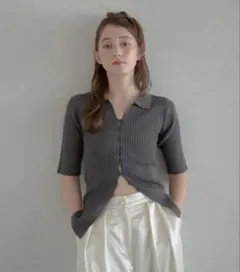 【美品】スキッパーポロニットハーフスリーブカーディガン