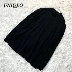 ユニクロ 長袖Tシャツ L ブラック ヒートテック カジュアル ストレッチ 無地