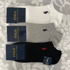 新品　ラルフローレン 靴下 ショートソックス ポロラルフローレン　白　黒　カノコ