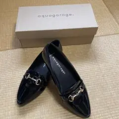 aquagarage ブラック ポインテッドトゥ フラットシューズ　21㎝
