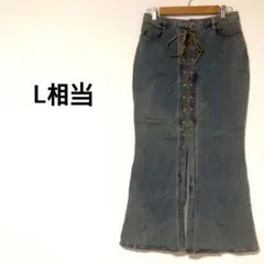 レースアップフロントデニムスカート 【L相当】ロング丈 カジュアル