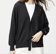 新品未使用　メリノオーバサイズＶネックカーディガン　M ダークグレー