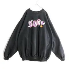 3737 BOO!　ハロウィン　ゴースト　ラメ　ビッグプリント　スウェット　黒