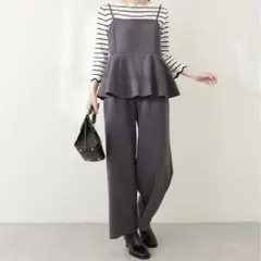 ナチュラルクチュール カットジョーゼットペプラムサロペット