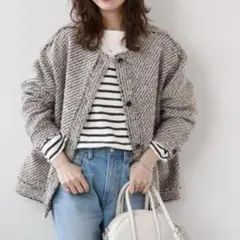 ツイードジャケット ノーカラージャケット