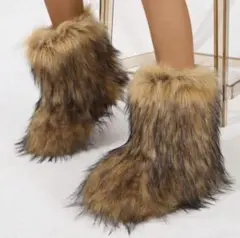 フェイクファー ロングブーツ 厚底 ムートン風 レディース ブーツ 24cm