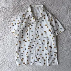 パパス PAPAS コットン オープンカラーシャツ 半袖 M 白 金ボタンのサムネイル
