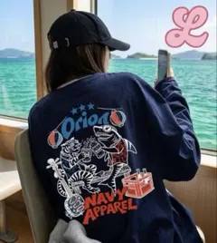 Orion NAVY APPAREL コラボ長袖Tシャツ ネイビーオリオンビール