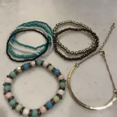 カジュアルビーズブレスレット　重ねづけ　ターコイズ風　まとめ売り