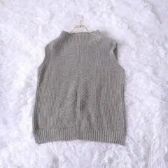 GLOBAL WORK スタンドカラーニットベスト ケーブル編みLグレー