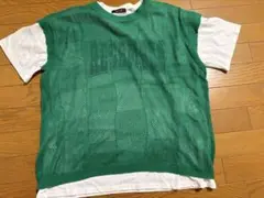 グリーン/ホワイト メッシュTシャツ
