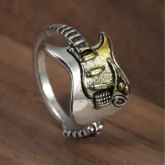 【新品】アンティークシルバー　ギター　リング　指輪　メンズ　フリーサイズ　ロック