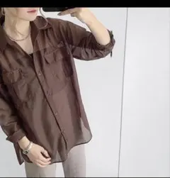 LOWRYS FARM ブラウン　シアーCPOシャツ