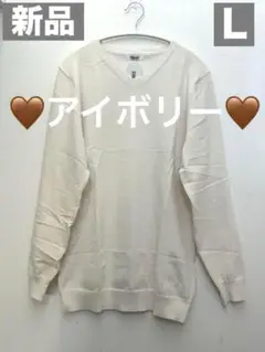 40代ファッションアイテム❣️アイボリー Vネック 長袖ニット薄手　Ｌ
