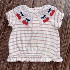 値下げ❣️baby cheerストライプ柄トップス（赤と青のさくらんぼ刺繍）