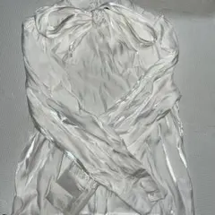 アイボリー サテン　リボン付き長袖ブラウス