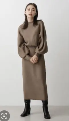 AZUL by moussy ボトルネックブラウジングワンピース　ブラウン　Ｓ