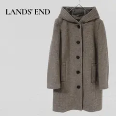 【美品】　ランズエンド　ウール　ロングコート フード　上品　ナチュラル　軽量
