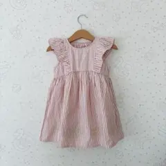 ノースリーブ ワンピース 90cm ストライプ　ピンク　UN DO TROIS