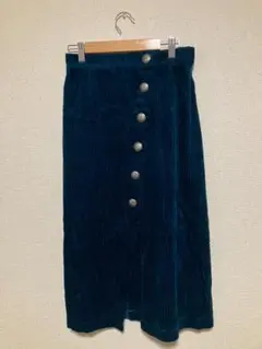 【美品】w closet コーデュロイ コンチョボタン ロングスカート 緑 F