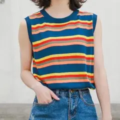 トップス ニット ストライプ ボーダー タンクトップ ノースリーブ キャミソール