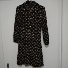 幾何学模様の長袖レトロワンピース 古着