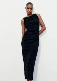 ZARA 完売　フリル付きミディワンピース Sサイズ