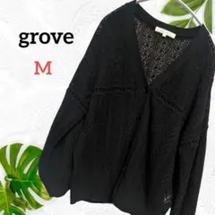 美品【grove グローブ】黒カーディガン Mサイズ 透ける ワールド