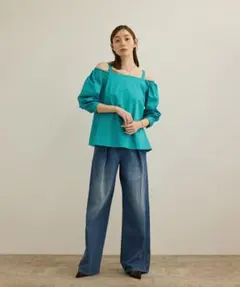 新品ROPEコットンサテンオフショルダーブラウスのサムネイル
