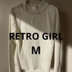 RETRO GIRL ホワイトリブ編みセーター パール装飾付き