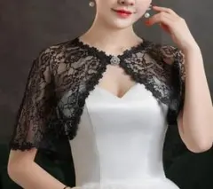 ドレス羽織黒総レースケープストールボレロ風パーティーショールブラック結婚式