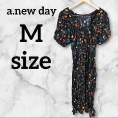 a.new day 【M】 花柄 総柄 カットソーワンピース マキシ丈 レア
