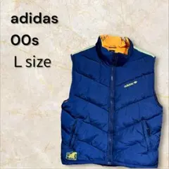 希少【adidas】00s 万国旗タグ刺繍ロゴ マルチカラー ダウンベストY2K
