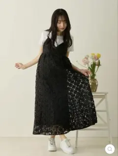 新品 フラワーレースキャミワンピース Black honono マタニティ