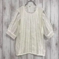 【YI-BAI YI】カットソー トップス レディース 半袖 S 白 レース