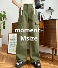moment+ タック入りセミワイドカーゴパンツ Mサイズ カーキ