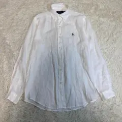 美品　ラルフローレン　リネンシャツ　長袖　ボタンダウン　刺繍ポニー　現行　M