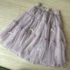 リセマイン　ピンク チュールティアードスカート リボンつき140