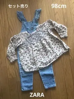 ZARA デニムオーバーオール&花柄チュニック セット 98cm