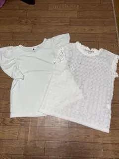 子供服　レディース　120cmフリル袖 ホワイト Tシャツ