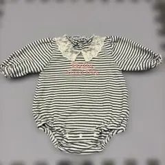 ストライプ柄ロンパース レース襟付き