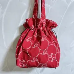 No.1370 巾着トートバッグ　りんご刺繍　布小物　ハンドメイド