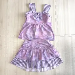 女の子 水着 セパレート 紫 リボン 110cm