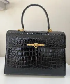 クロコダイル　ハンドバッグ　黒　 【美品】