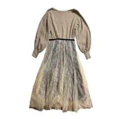 LILY BROWN レースドッキングニットワンピース F