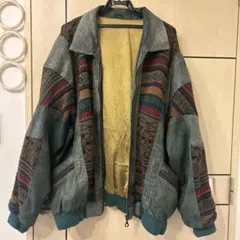 本革 ジャケット 冬 緑 柄