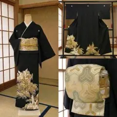美品 黒留袖 正絹 袋帯 4点フルセット駒刺繍 結婚式 比翼仕立て 礼装