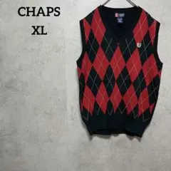 CHAPS ニットベスト XLサイズ チャップス レッド アーガイル柄 コットン